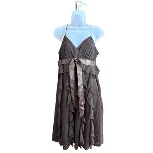 Scarlett Nite Dress Womens 10 Chocolate Baby Doll Ribbon Tie Sheer Ruffle Dainty